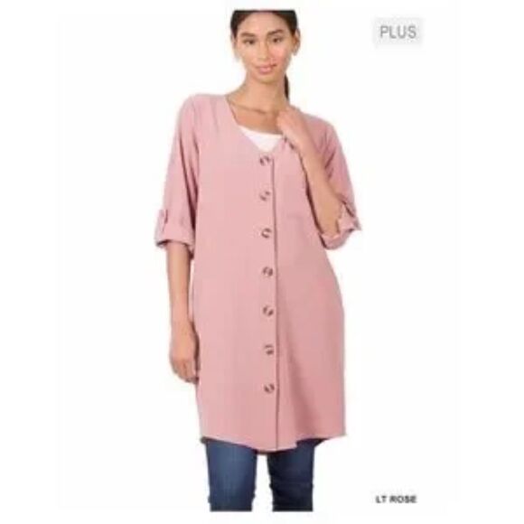 Button Cardigan Plus Size Light Rose 1X - Picture 1 of 6